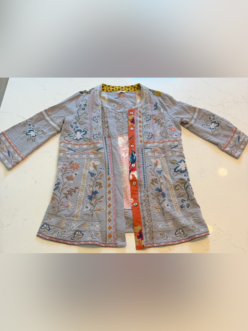 John Mark embroidered lightweight open-front cardigan jacket,